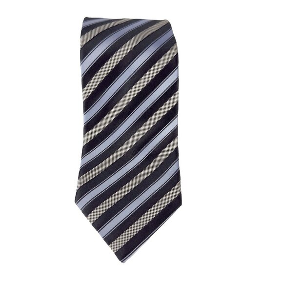 NWOT ERMENEGILDO ZEGNA 100%‎ Silk Blue Black & Silver Striped Tie L 59" W 3.5" - Picture 2 of 5